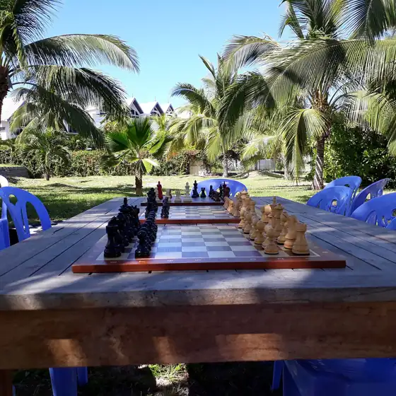 Échiquiers sous les cocotiers aux Brisants, Saint-Gilles-les-Bains
